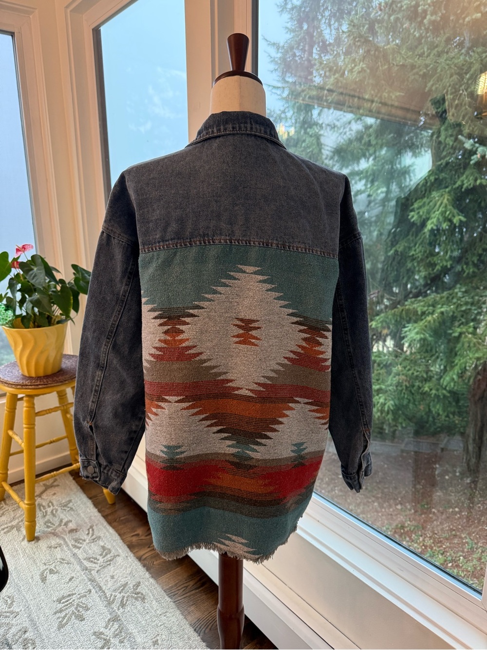 Denim Jacket with Southwestern blanket inset - Picture 3 of 10